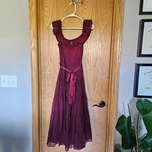 Boho Ruffle Maxi Dress - Burgundy